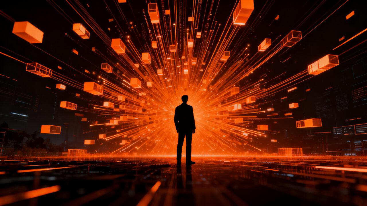 Agentes de IA y automatización digital, representando el caos y las tendencias tecnológicas de Meta Muse en 2026.