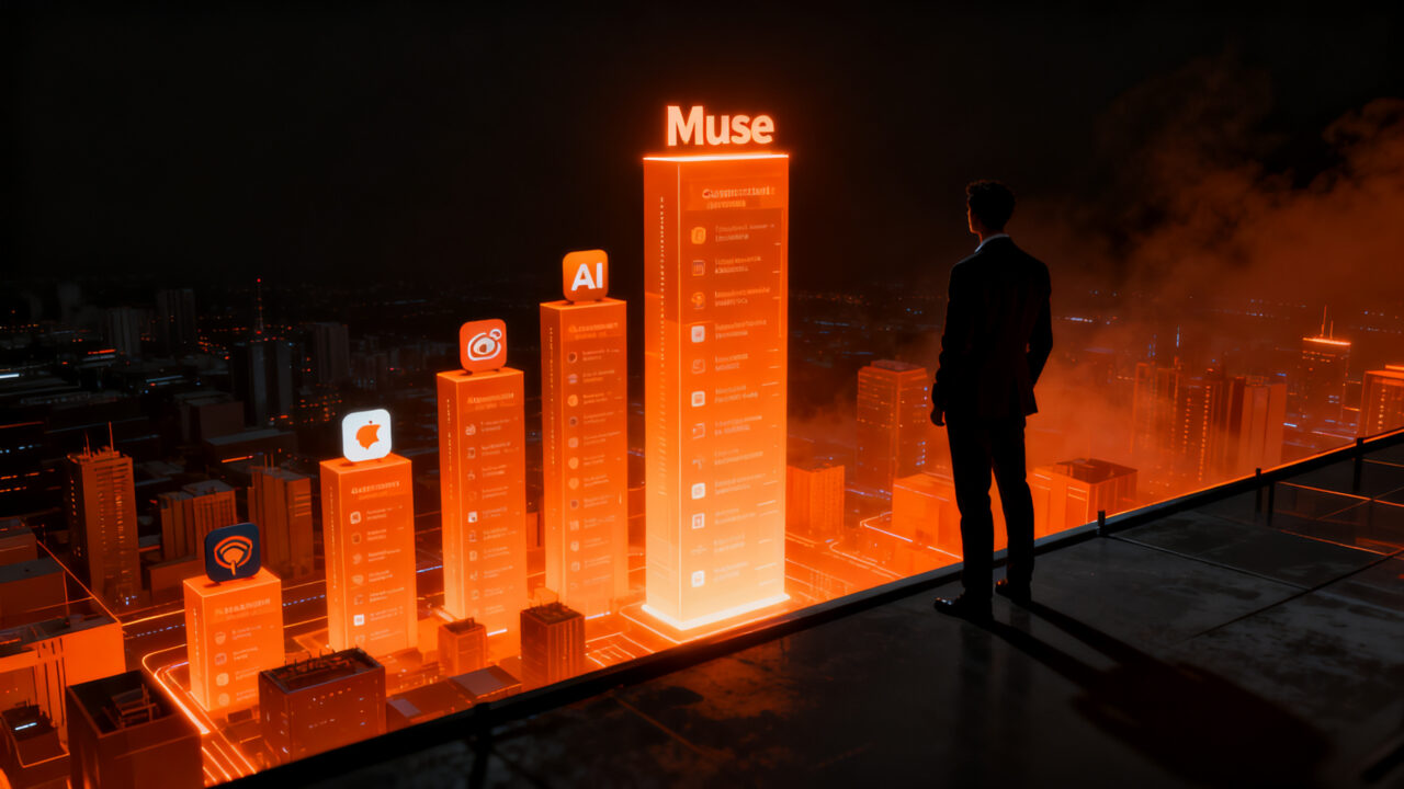 El agente de IA Muse de Meta escalando posiciones en el ranking de aplicaciones, representando la competencia en el mercado de inteligencia artificial.