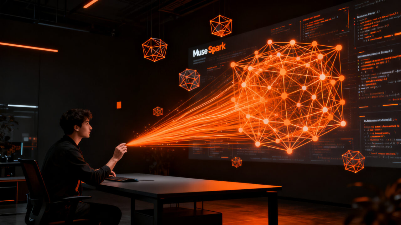 Desarrollador analizando datos de entrenamiento de IA para el modelo Muse Spark de Meta con estrategia de reducción de costes.
