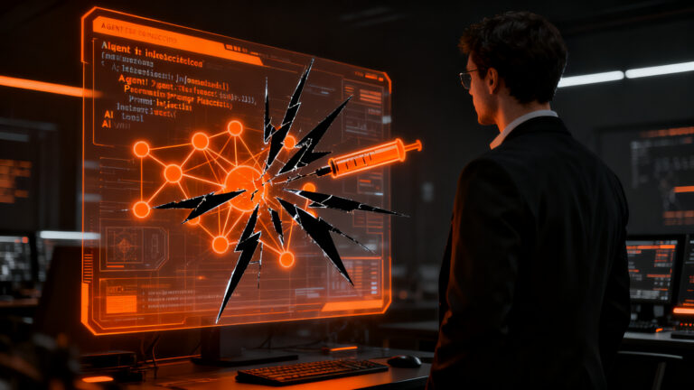 Investigador de ciberseguridad analizando vulnerabilidad zero-day en un agente de IA, representando la seguridad en el desarrollo de startups.