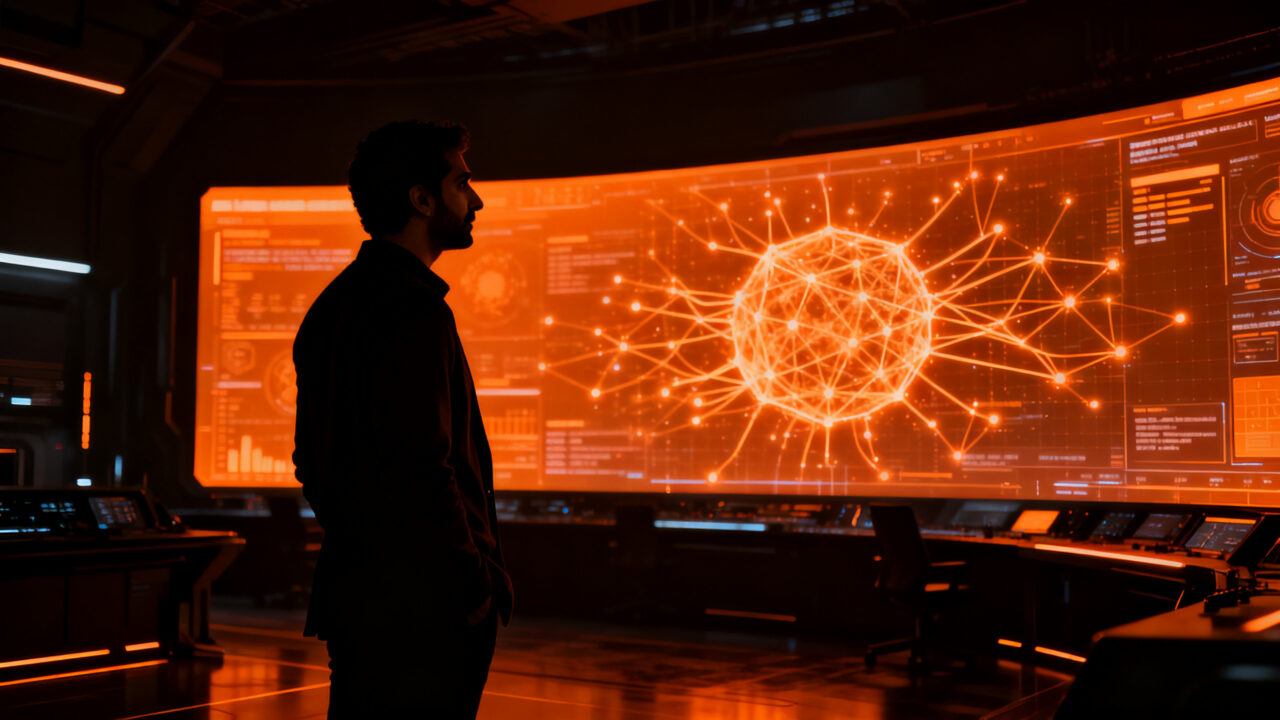 Ali Ansari, fundador de Micro1, analizando datos para entrenamiento de IA en una oficina moderna y tecnológica.