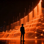Emprendedor frente a una arquitectura compleja de datos de IA, representando la valoración masiva y el crecimiento explosivo de la startup Micro1.