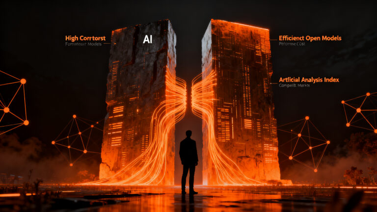 Análisis comparativo de costos y rendimiento entre modelos de IA frontier y modelos abiertos, representando la brecha tecnológica y estratégica.