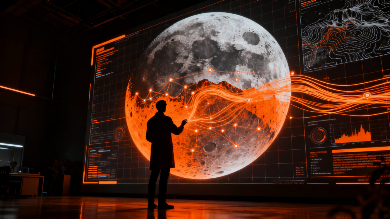 Modelo de IA lunar de NASA e IBM analizando datos espaciales para mayor precisión científica.