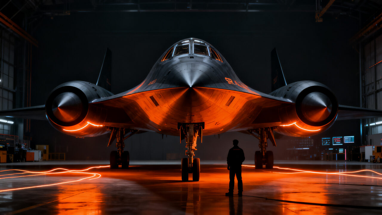 El legendario avión hipersónico SR-71 Blackbird de la NASA siendo preparado para un posible regreso al vuelo en un hangar de alta tecnología.
