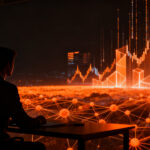 Agente de IA de Meta representado por redes de datos y chips, impulsando el crecimiento en el mercado bursátil.