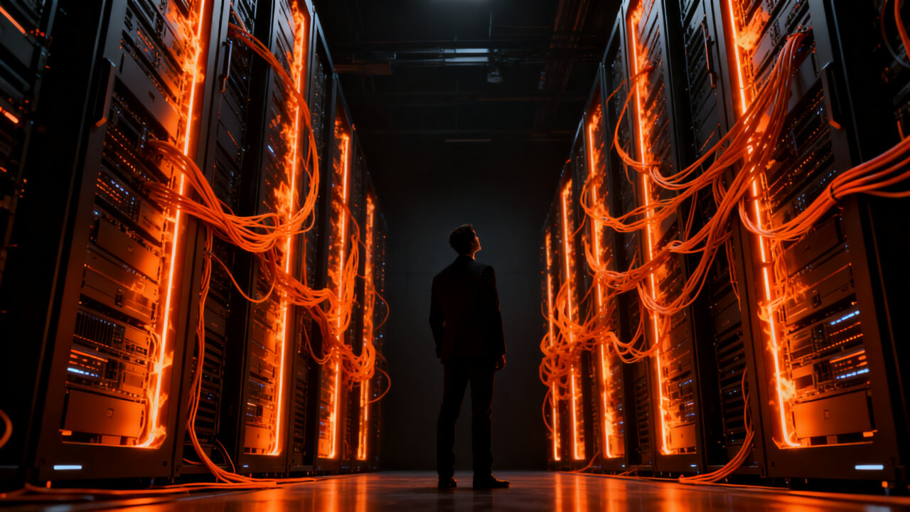 Infraestructura de centros de datos para IA, representando la alta concentración de contratos de Nscale con Microsoft y Anthropic.