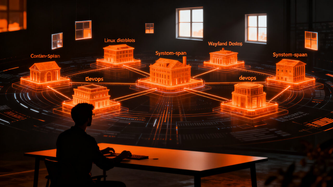 Interfaz de NSL de Frostyard integrando contenedores Linux y ventanas Wayland para desarrolladores y DevOps.