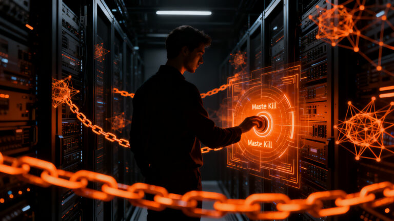 Ingeniero de ciberseguridad supervisando la plataforma de seguridad para agentes de IA de Nvidia con kill switch integrado.