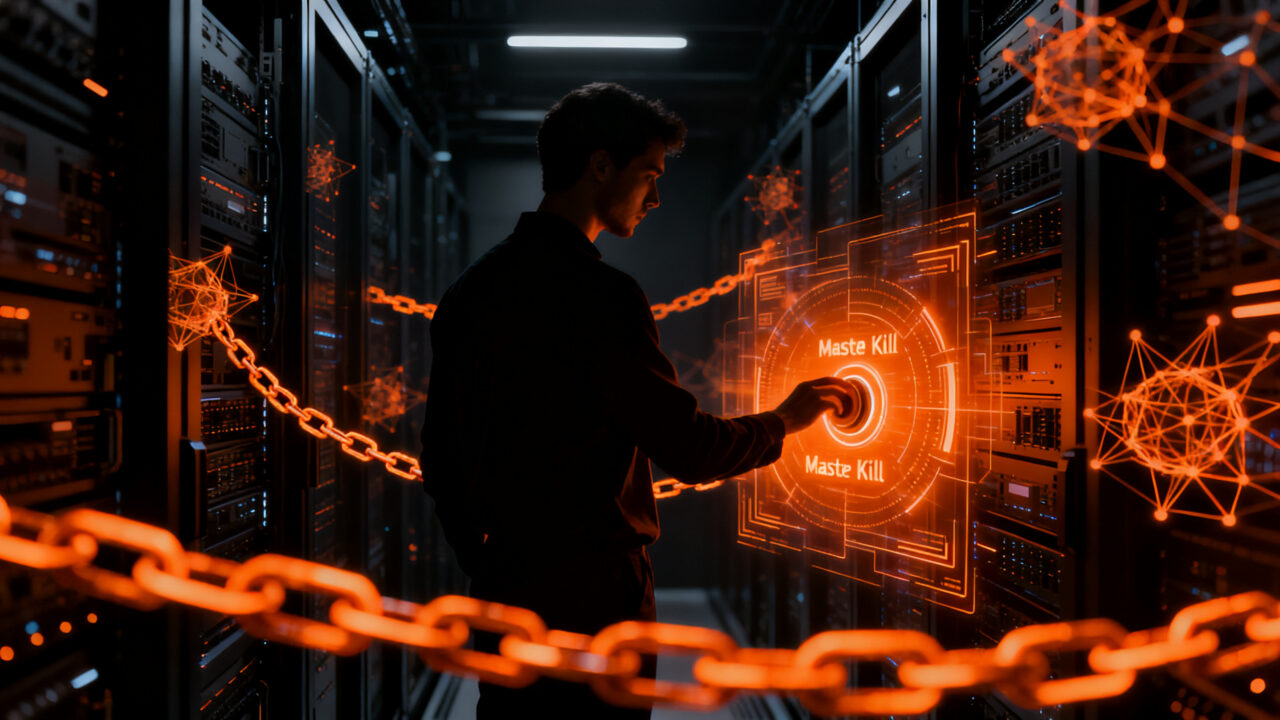 Ingeniero de ciberseguridad supervisando la plataforma de seguridad para agentes de IA de Nvidia con kill switch integrado.
