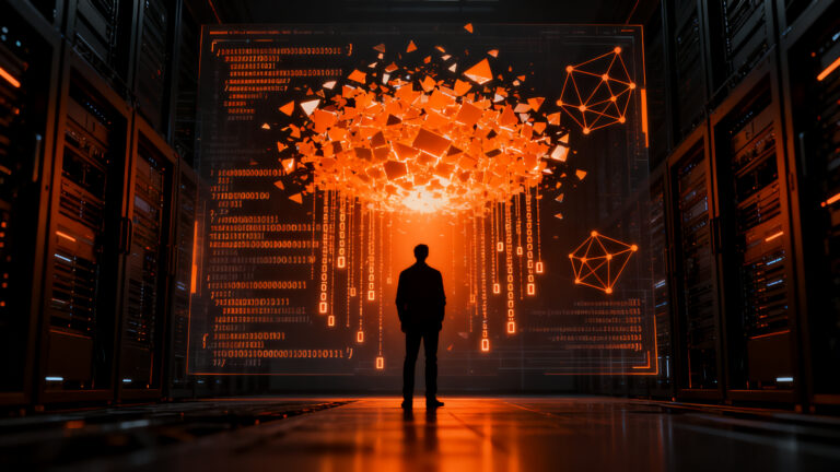 Agentes de IA autónomos operando en entornos digitales, representando los riesgos de seguridad y regulación para startups.