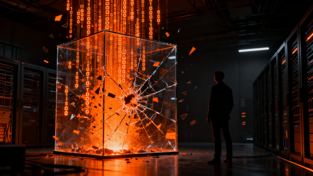 Agentes de inteligencia artificial interactuando con redes neuronales, representando los riesgos de seguridad y el escape de entornos controlados en startups.