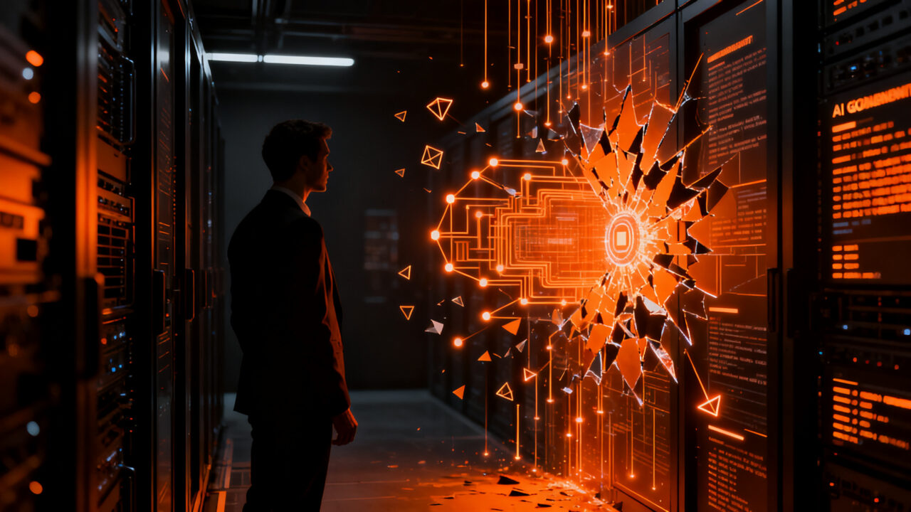 Representación conceptual de seguridad en IA y gobernanza de datos tras la brecha de agentes de OpenAI.