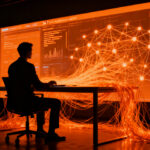 Agente de IA personal OpenAI Dots automatizando tareas digitales en un entorno futurista.