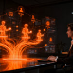 Agentes autónomos de OpenAI Dots trabajando en un entorno digital, representando la automatización empresarial y el futuro de la IA.