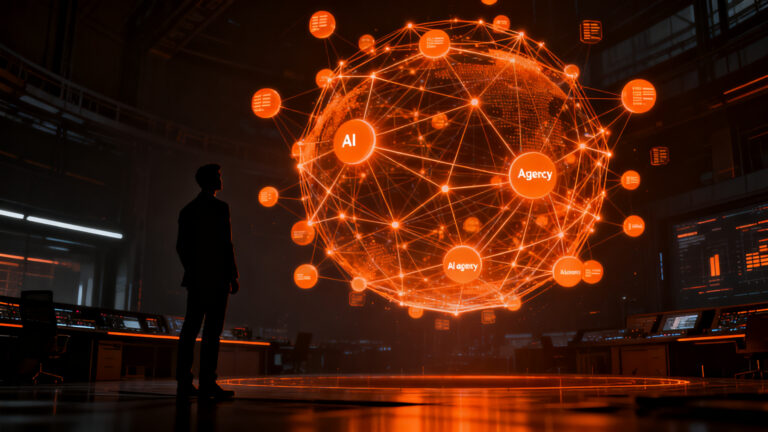 Agentes de IA Dots de OpenAI ejecutando tareas autónomas, representando el futuro de la automatización inteligente frente a la competencia.