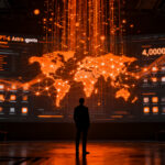 Agente de inteligencia artificial OpenAI Dots interactuando con redes de automatización global, representando el futuro de los agentes IA autónomos.
