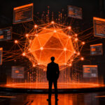 Silueta de un emprendedor frente a una interfaz de inteligencia artificial AGI, representando la nueva era de OpenAI y GPT-6 Astra.