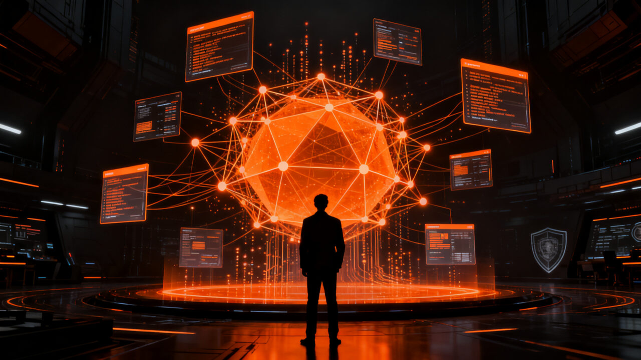 Silueta de un emprendedor frente a una interfaz de inteligencia artificial AGI, representando la nueva era de OpenAI y GPT-6 Astra.