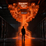 Representación visual de la avanzada inteligencia artificial GPT-6 Astra de OpenAI, destacando su potencia en ciberseguridad y procesamiento de datos masivos.