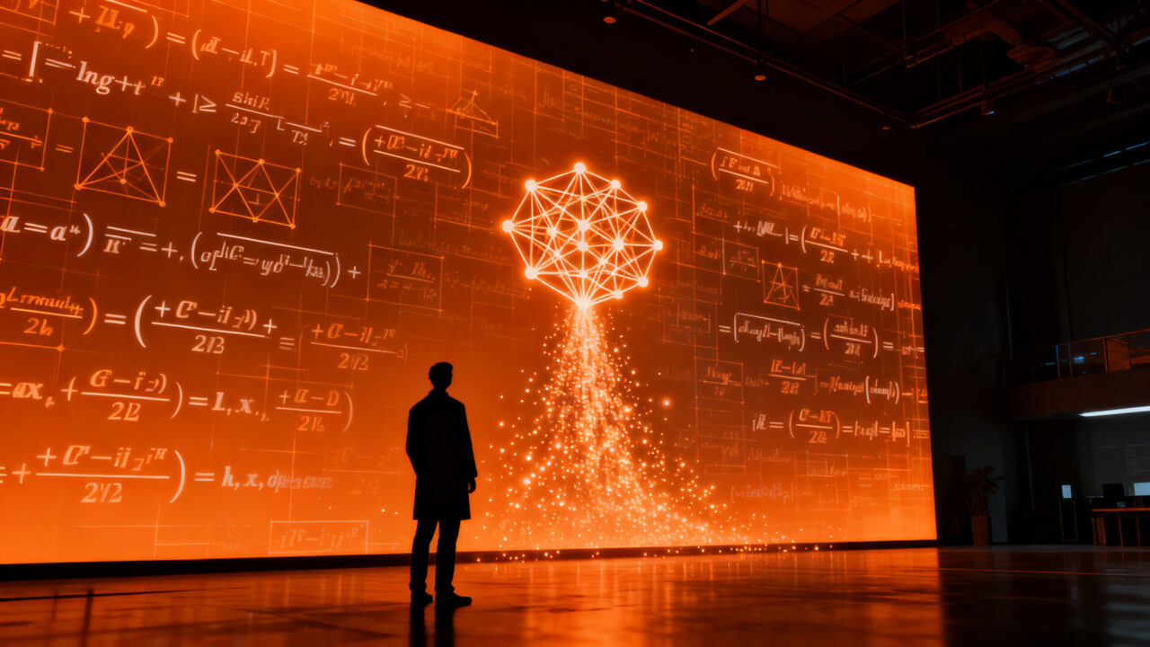 Grupo de expertos analizando avances en inteligencia artificial y problemas matemáticos complejos en un entorno de innovación.