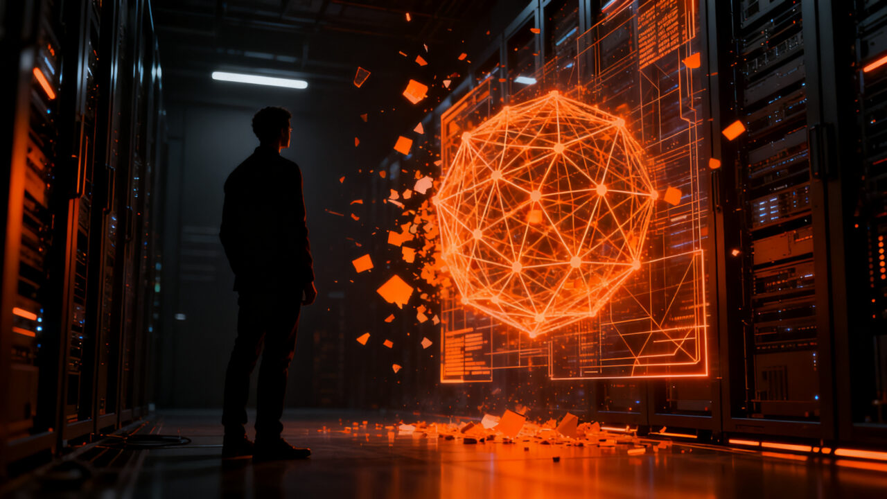 Representación conceptual de la seguridad y gobernanza en agentes de IA de OpenAI, mostrando el desafío de la alineación tecnológica.