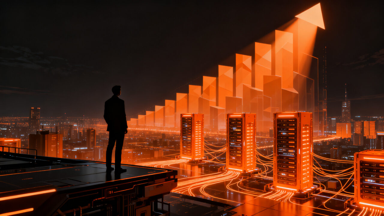 Crecimiento de ingresos de OpenAI y competencia en el mercado de IA, representando el éxito financiero y la infraestructura tecnológica.
