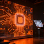 Ingeniero analizando el diseño de un chip Jalapeño de OpenAI, representando la innovación en hardware mediante inteligencia artificial.