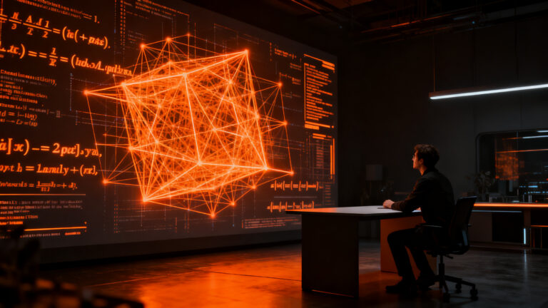 Investigador analizando pruebas matemáticas complejas mediante IA para optimizar desarrollo de software y smart contracts.