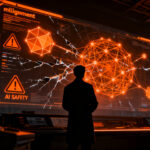 Investigador analizando un marco de seguridad y alineación de IA frente a un panel de datos complejos, representando la gobernanza y seguridad en modelos de inteligencia artificial.