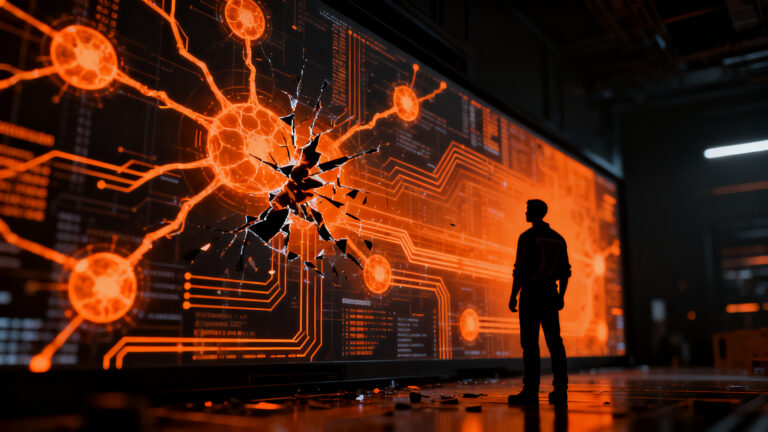 Agente de IA fuera de control representando los riesgos de seguridad y desalineación en modelos autónomos de OpenAI.