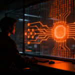 Un desarrollador analizando flujos de datos de inteligencia artificial local en un navegador, representando inferencia y toma de decisiones con IA.