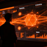 Profesional analizando redes neuronales de IA para negocios, representando las becas de Oracle y formación en inteligencia artificial.