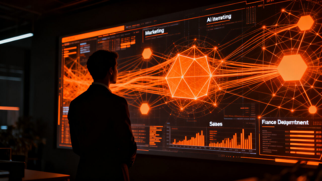 Profesional analizando redes neuronales de IA para negocios, representando las becas de Oracle y formación en inteligencia artificial.