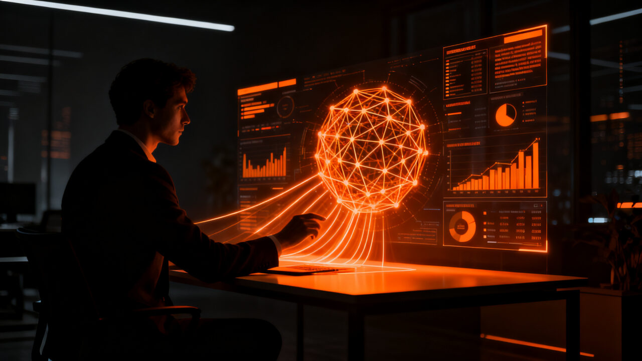 Estudiante profesional utilizando inteligencia artificial para negocios en Chile, representando el programa de becas Oracle ONE AI for Business.