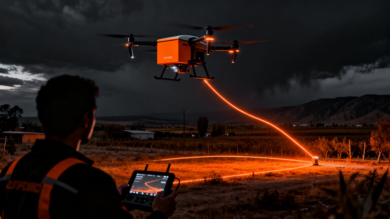Drone de entrega de la startup chilena Osiris Experience operando para Walmart en Chile, representando la logística autónoma.
