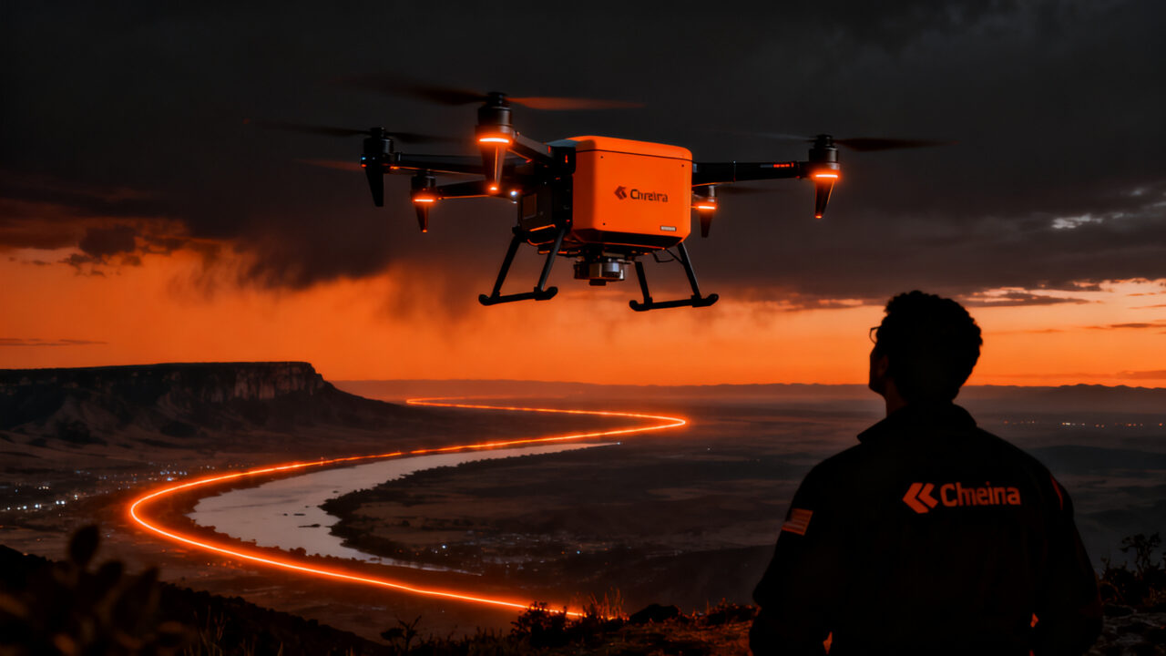 Drone de delivery de la startup chilena Osiris Experience operando en Chile para Walmart, representando logística autónoma.