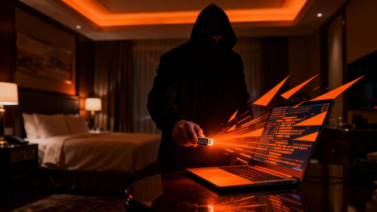 Ciberseguridad empresarial: amenaza de espionaje industrial con USB malicioso en hoteles.