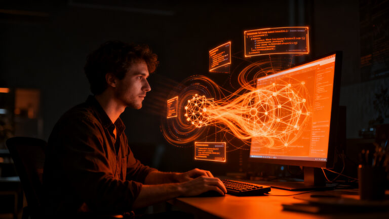 Programador utilizando IA para reescribir código complejo de Paint.NET, representando la tendencia del vibe coding en ingeniería de software.