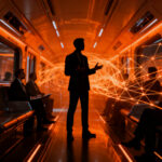 Startups presentando proyectos de innovación y financiación a bordo de un tren de alta velocidad hacia Sevilla.