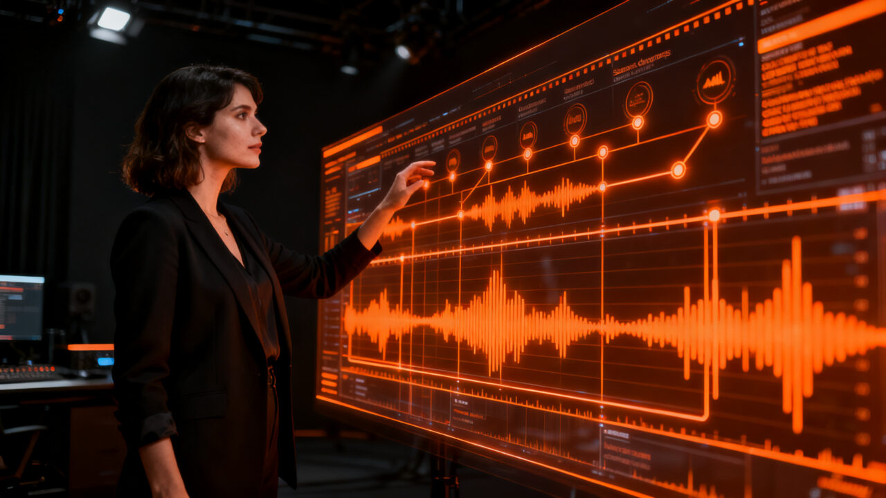 Ejecutiva de Prime Video analizando producción audiovisual con inteligencia artificial para optimizar creatividad y costos.