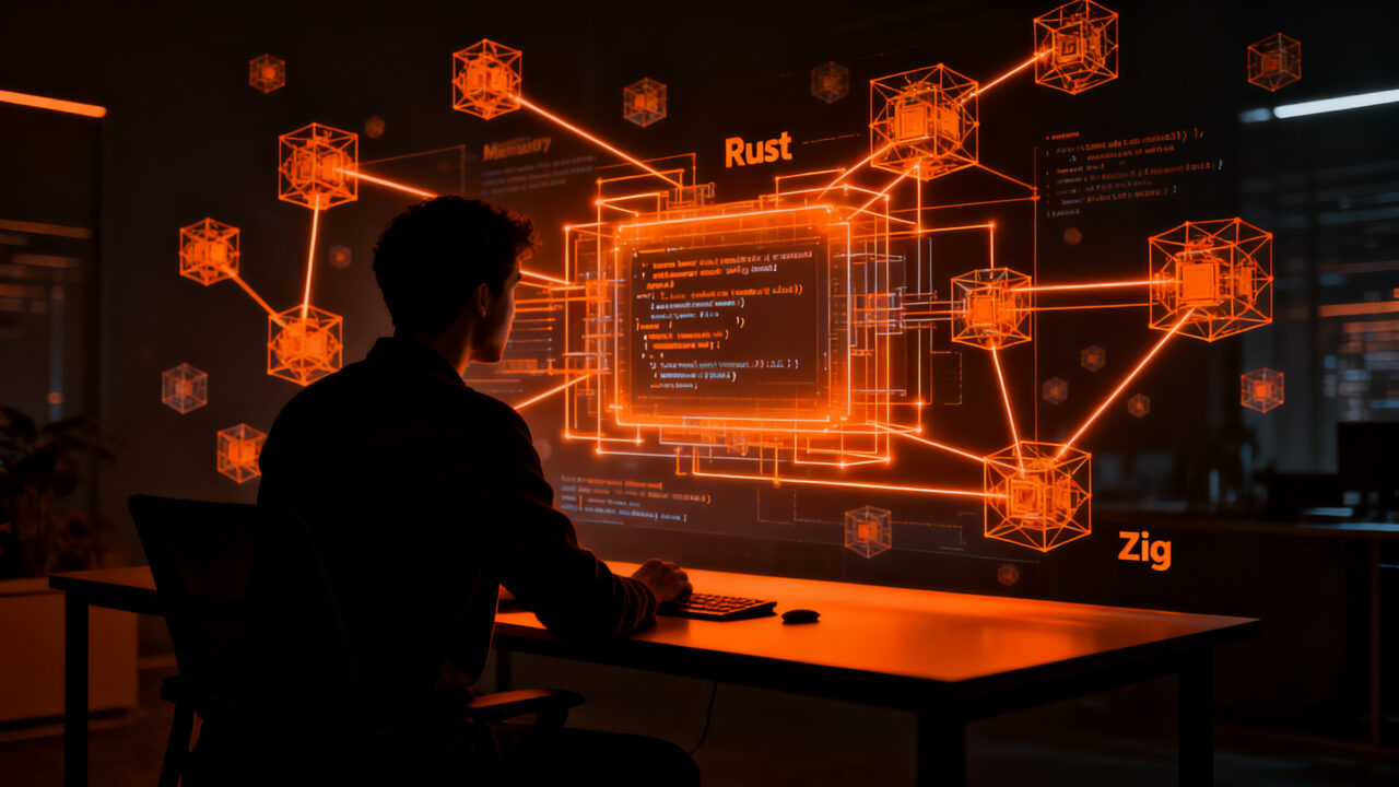 Desarrollador senior analizando arquitectura de software y gestión de memoria en Zig frente a Rust para el stack tecnológico de una startup.