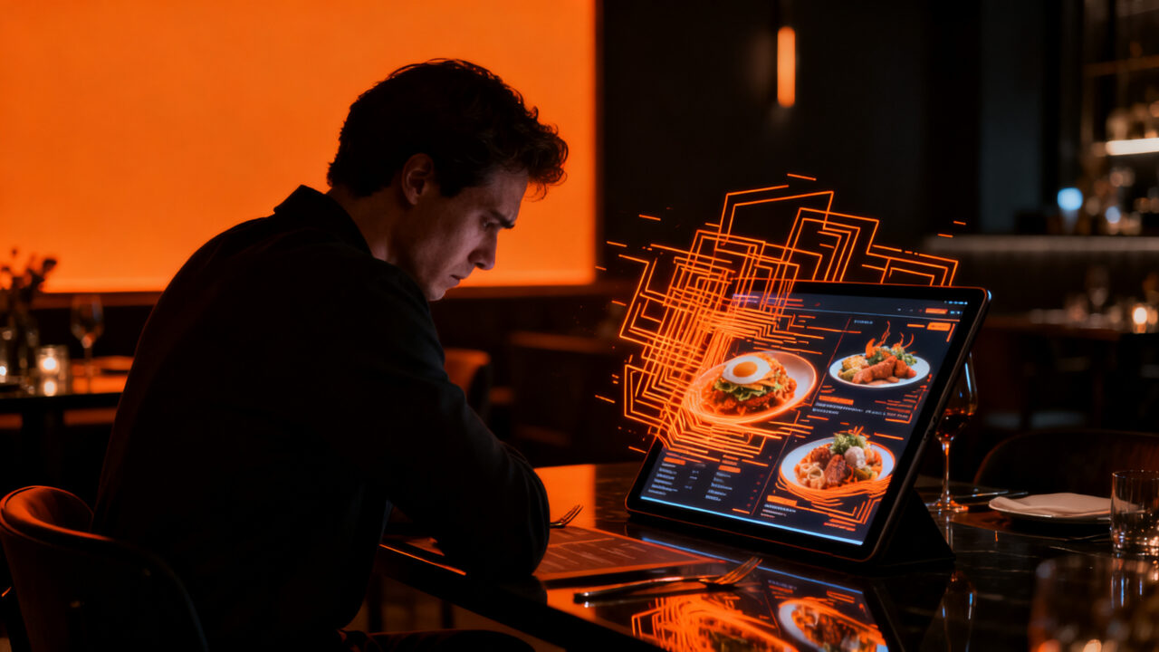 Restaurante con menú generado por IA provocando rechazo de clientes en una tendencia de marketing gastronómico.