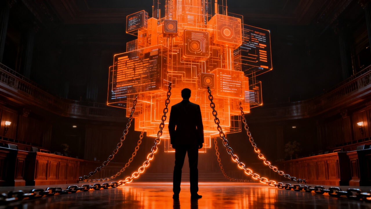Lina Khan y la regulación de CEOs de IA, representando la responsabilidad legal y el marco regulatorio en las startups tecnológicas.