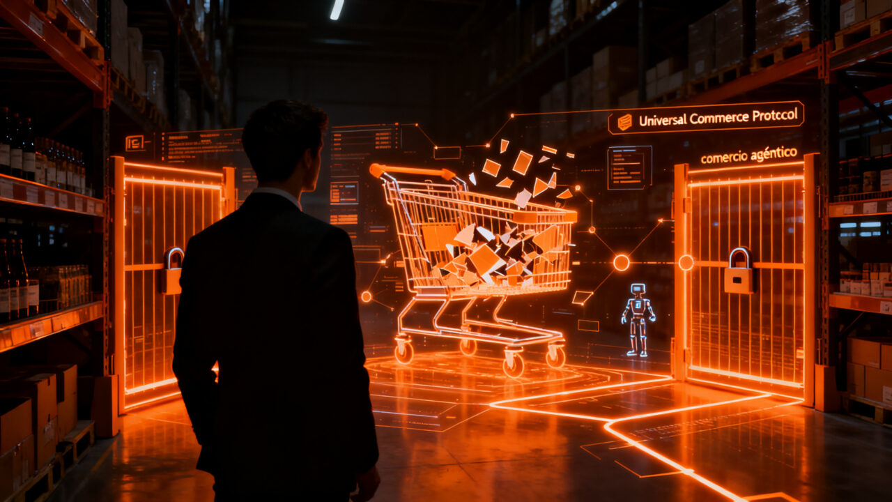 Analista observando un panel de control de comercio agéntico y agentes de IA en el e-commerce de México.