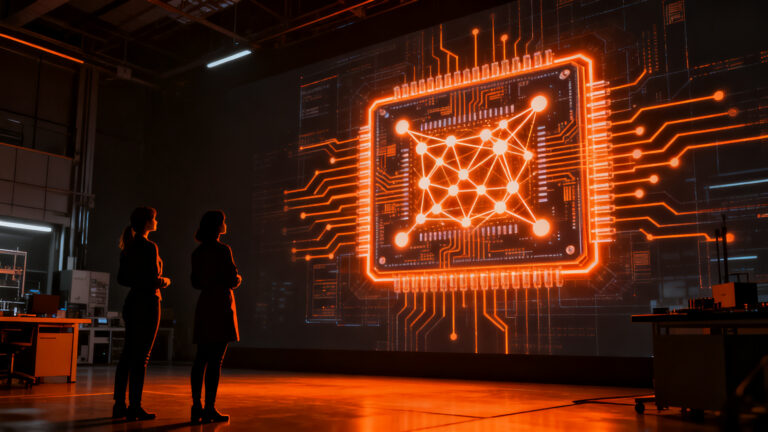 Emprendedoras trabajando en el diseño de chips mediante inteligencia artificial, representando la innovación tecnológica de Ricursive.