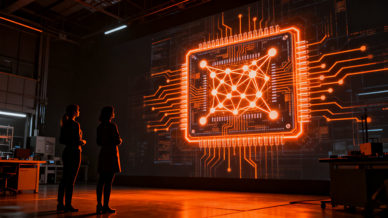 Emprendedoras trabajando en el diseño de chips mediante inteligencia artificial, representando la innovación tecnológica de Ricursive.