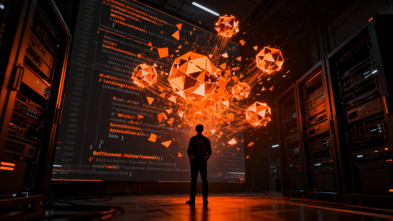Agentes de IA autónomos de OpenAI en un entorno digital, representando riesgos de seguridad y control en sistemas de inteligencia artificial.