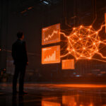 Agente de inteligencia artificial analizando mercados financieros para trading automatizado, representando la innovación en inversión minorista.