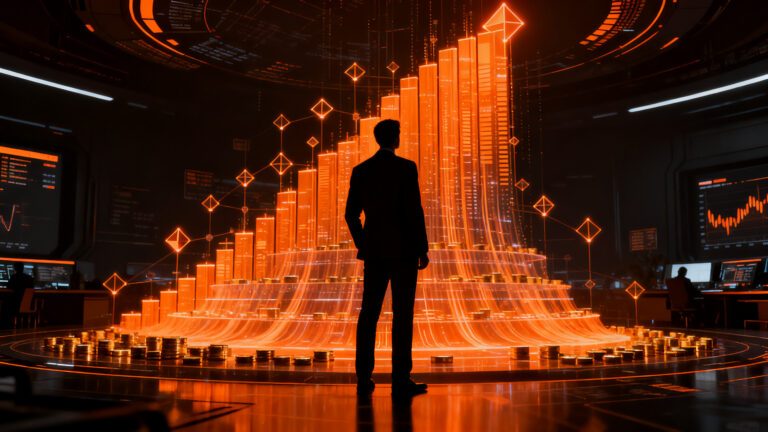 Representación visual de la evolución de Robinhood hacia mercados de predicción y trading con IA en Disrupt 2026.